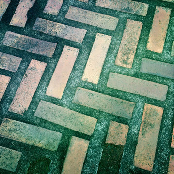 Brick patterns on sidewalk
