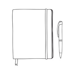 notebook and pen hand drawn vector line art illustration