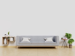 Modern living room with sofa white wall background. 3D rendering.