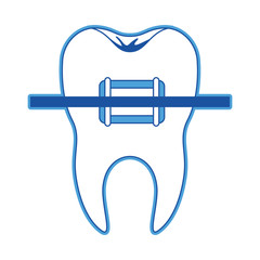 tooth with root and brace in blue silhouette