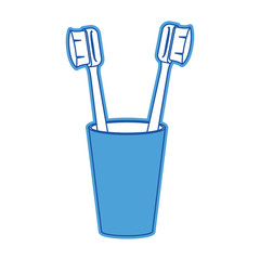 glass with two toothbrush in blue silhouette