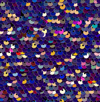 Sequins  Seamless Pattern. Vector. Without gradient. Purple Background.