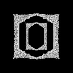 old decorative silver frame - handmade, engraved - isolated on black  background