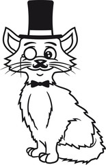 sir herr gentlemen reich mann zyinder hut monokel brille schnurrbart mustache grau hübsch süß niedlich katze kätzchen comic cartoon design haustier