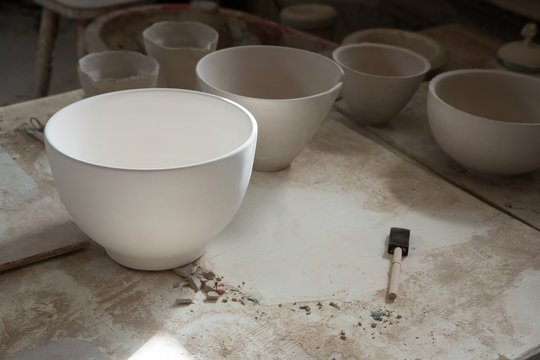 Earthen pots on a table