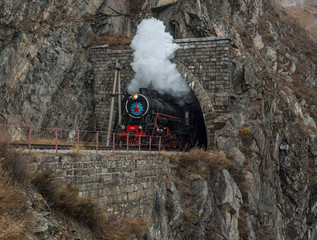 Fototapeta premium Old steam locomotive in the Circum-Baikal Railway