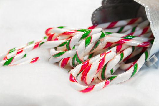 Pail Of Candy Canes Close Up