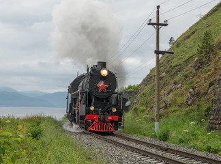 Old steam locomotive on the Circum-Baikal Railway