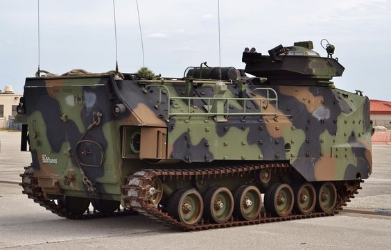 An Assault Amphibious Vehicle (AAV), used for amphibious troop transport by the United States Marine Corps. Also called amtracks or AAV-P7/A1.