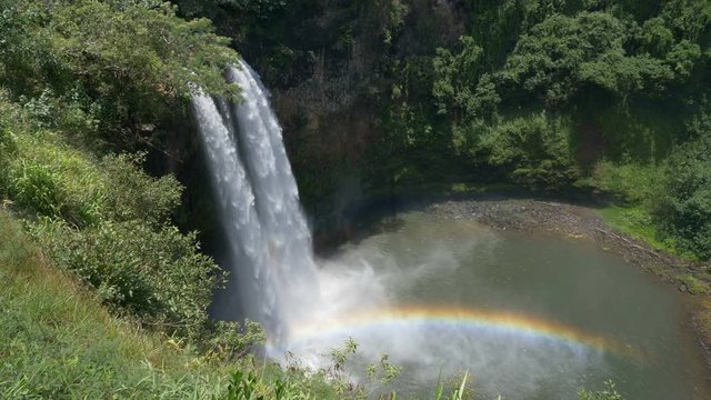 Locked down, slow motion view of Wailua Falls, Kauai, Hawaii. (60 fps rendered to 30 fps.)