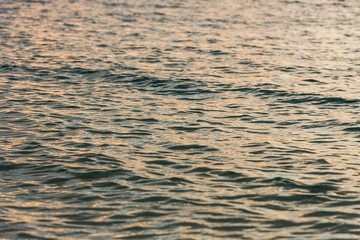 a small light ripples in the water green hue with reflection sunset