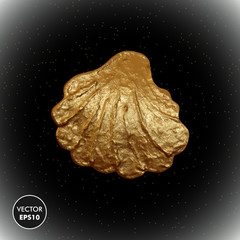 Gold sea shell vector illustration. Stylized golden sea background.