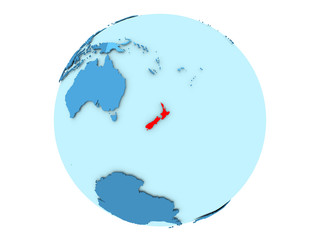New Zealand on blue globe isolated
