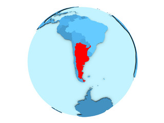 Argentina on blue globe isolated