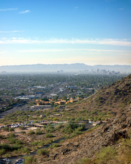 Fototapeta premium Cool October morning at North Mountain Park hiking trails in Phoenix, Arizona; Copyspace