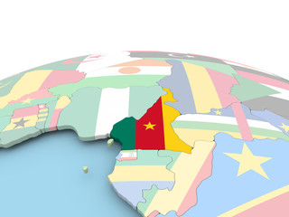 Flag of Cameroon on bright globe