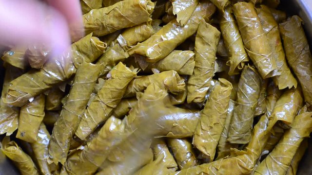Turkish cuisine. Homemade Sarma - Rice wrapped in grape leaves