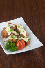 japanese cuisine. fried chicken on the background