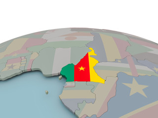 Political map of Cameroon on globe with flag
