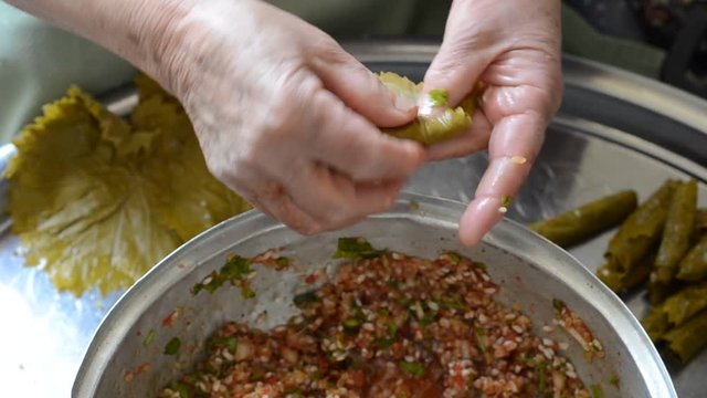 Turkish cuisine. Homemade Sarma - Rice wrapped in grape leaves