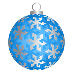 Blue christmas ball with silver snowflakes in techno style.