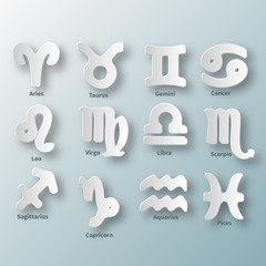 Zodiac signs, Gemini, Cancer, Leo, Virgo, Libra, Capricorn, Scorpio, Sagittarius, Aquarius, Aries, Taurus, Pisces.Vector illustration