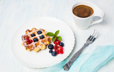 Waffle dessert with berry fruit