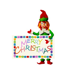 plasticine 3D greeting card with elf and greeting card
