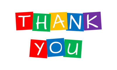 thank you, vector letters in squares with vibrant colors