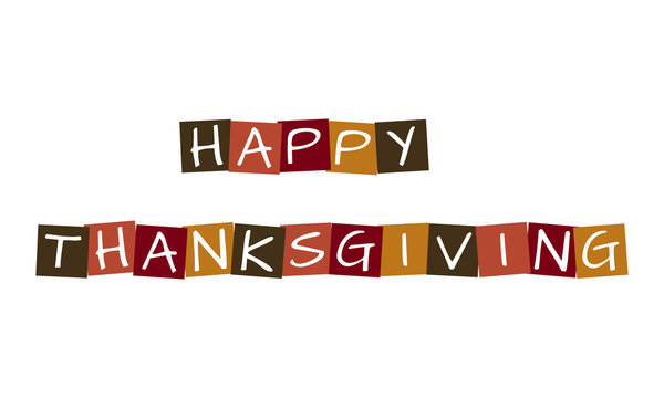 happy thanksgiving, vector letters in squares with traditional colors