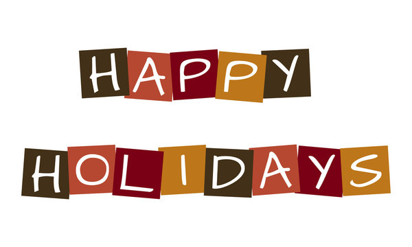 happy holidays, vector letters in squares with traditional colors