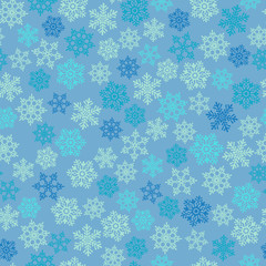 Snowflakes seamless pattern. Snow falls background. Symbol winter, Merry Christmas holiday, Happy New Year celebration Vector illustration