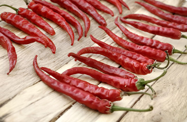 red hot chili peppers on wooden background