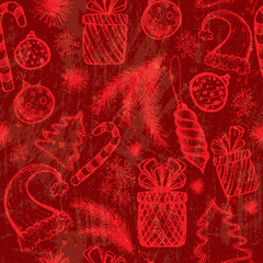 Merry Christmas seamless pattern with sketched elements