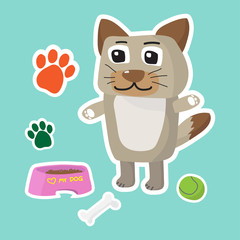 Cute dog cartoon sticker set on blue background