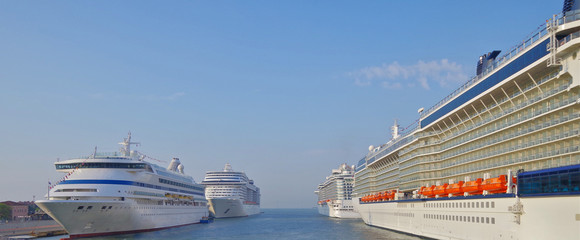 Cruiseships AIDA vita, MSC Fantasia, Celebrity Silhouette and Royal Princess in port of Venice,...