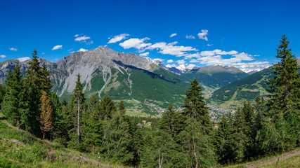 Bormio village and alps mountains huge panorama