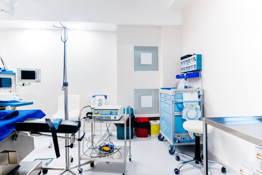 Modern medical equipment and devices in operating room. Surgery life details