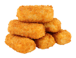 Group of crunchy mashed potato croquettes isolated on a white background