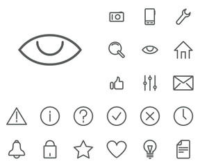 Eye icon in set on the white background. Universal linear icons to use in web and mobile app.