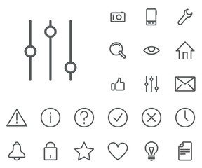 Filter icon in set on the white background. Universal linear icons to use in web and mobile app.