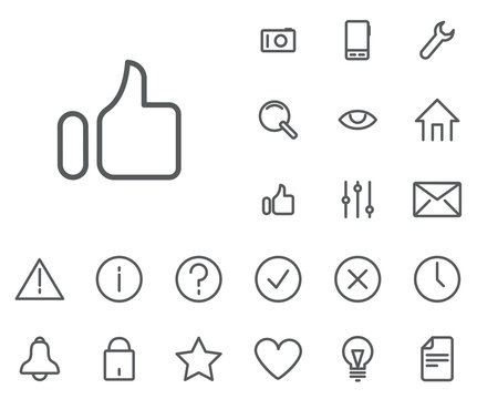 Hand thumb icon in set on the white background. Universal linear icons to use in web and mobile app.