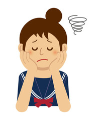 thinking / troubled / suffering teen woman illustration