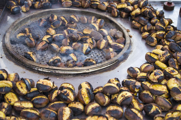 bunch of roasted chestnuts at street wendor