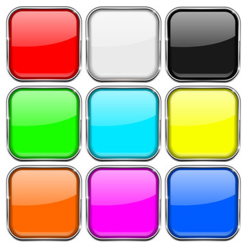Colored set of square buttons with chrome frame