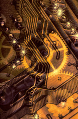brown industrial background with gears and star fires