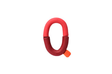 Colorful Alphabet " Q " made from Plasticine (Clay) isolated on white background.