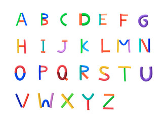 Set of Colorful Alphabet made from Clay isolated on white background.