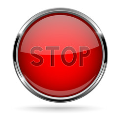 Red STOP glass button with chrome frame