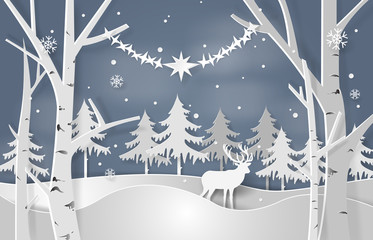 Christmas vector concept with white paper cut elements